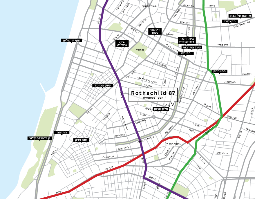מפת מיקום פרויקט רוטשילד 87 בתל אביב והסביבה הקרובה